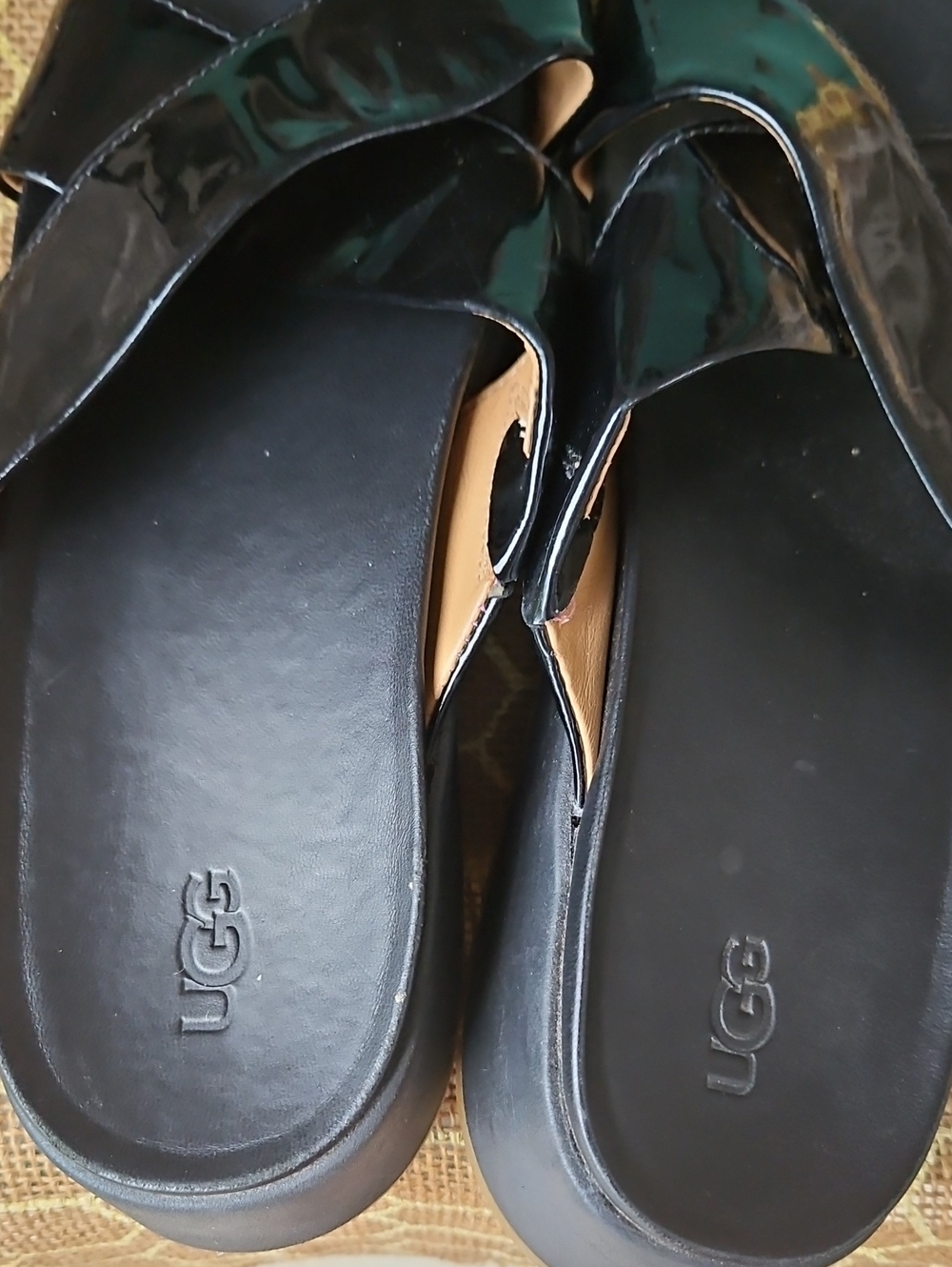 Ugg Platform CrissCross Strap Black Patent Leather Sandals - Picture 2 of 5